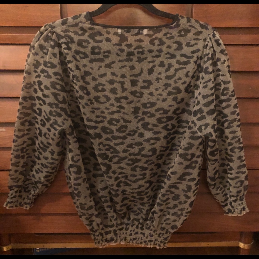 Zara Cheetah Print Mesh Blouse Puffed Sleeve Sz Lg - Picture 2 of 7
